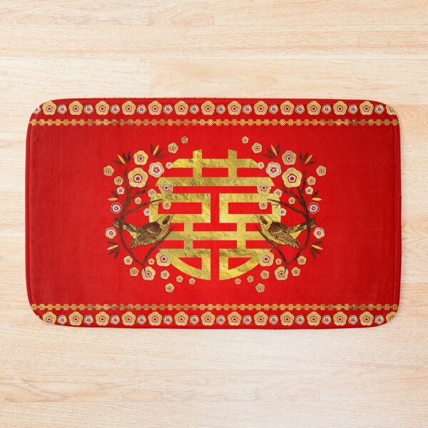 Item preview, Gold Double Happiness Symbol with flowers and birds designed and sold by k9printart.