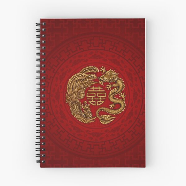 Item preview, Gold Double Happiness Symbol with Phoenix and Dragon  designed and sold by k9printart.