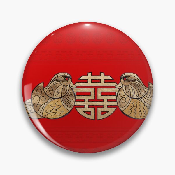 Item preview, Gold Double Happiness Symbol with Mandarin Ducks designed and sold by k9printart.