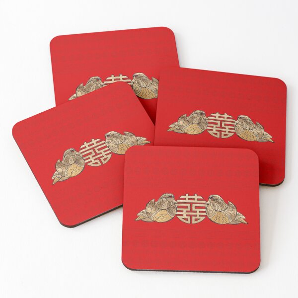 Item preview, Gold Double Happiness Symbol with Mandarin Ducks designed and sold by k9printart.