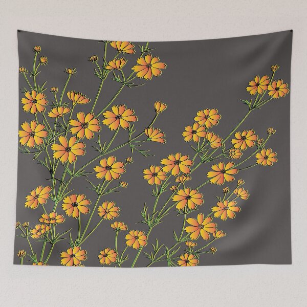 Item preview, yellow flowers, Seamless hand drawn pattern with yellow flowers on black background. designed and sold by mashmosh.