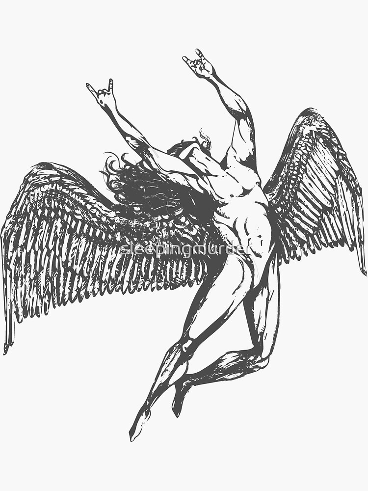 Tattoo stencil of falling icarus with feathered wings on Craiyon