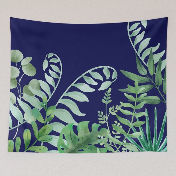 Item preview, Green Leaves on Navy Blue designed and sold by JLCole.