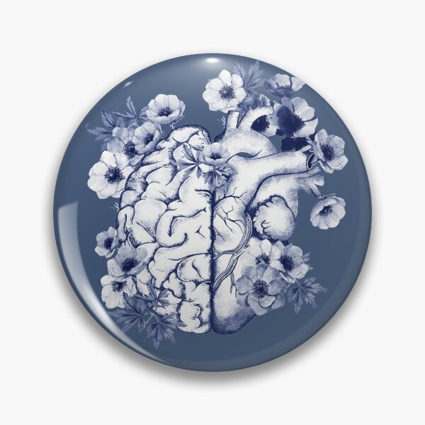 Item preview, Right balance between head and brain or heart, blue flowers anemoneus, watercolor style designed and sold by Collagedream.