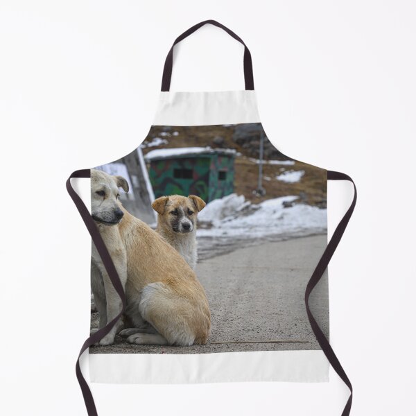 Item preview, Two street dogs -a mother dog and a puppy standing beside the road in front of snowy mountain in Sikkim, India designed and sold by FCEalin.
