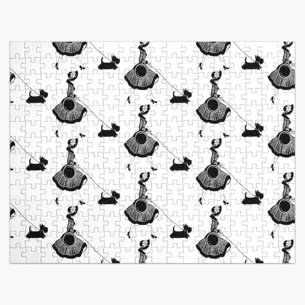 Vintage – walking the Scottie Bonnie Portraits Jigsaw Puzzle