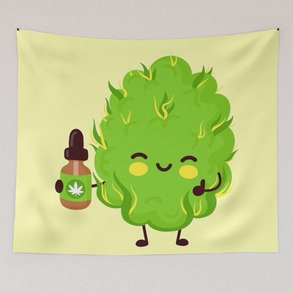 Item preview, Cute funny smiling happy marijuana weed bud with cannabis oil. flat cartoon character  designed and sold by ESDT.