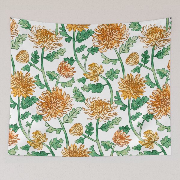 Item preview, Yellow Chrysanthemum Watercolor & Pen Pattern designed and sold by TigaTiga.