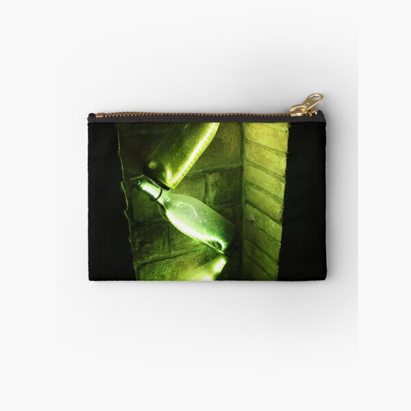 Item preview, Green light in wine bottles in sparkling wine cellar designed and sold by wineandwords.