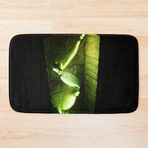 Item preview, Green light in wine bottles in sparkling wine cellar designed and sold by wineandwords.