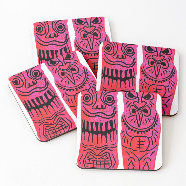 Item preview, Tiki Tumblers No. 2 - original linocut design and print designed and sold by PixelPalmer.