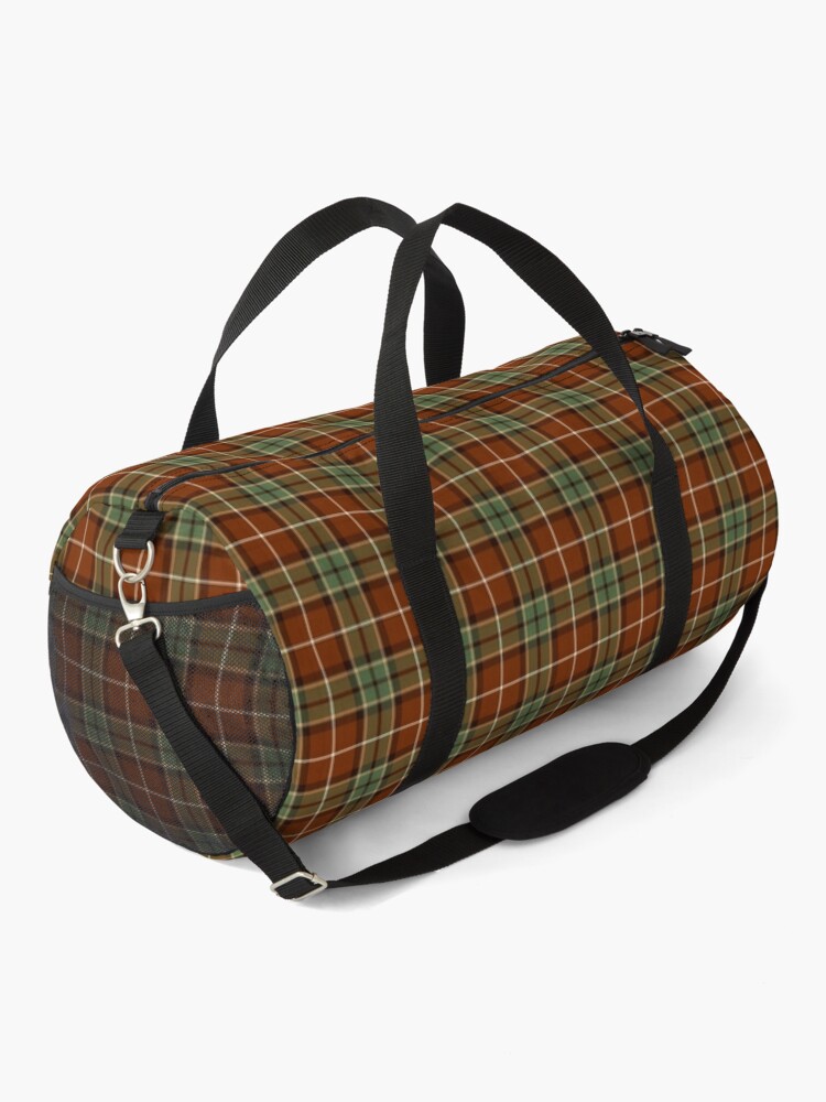 Muted Red and Green Rustic Plaid Duffle Bag