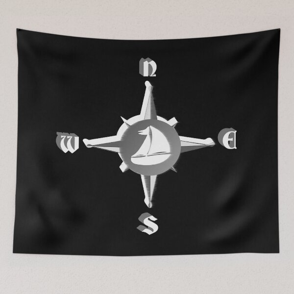 Item preview, shaded compass motif with sailing ship silhouette, sea designed and sold by Kirei-Lily.
