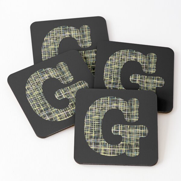 Item preview, G Alphabet Letter Yellow Lines Black Grid Monogram designed and sold by AMSonArt.
