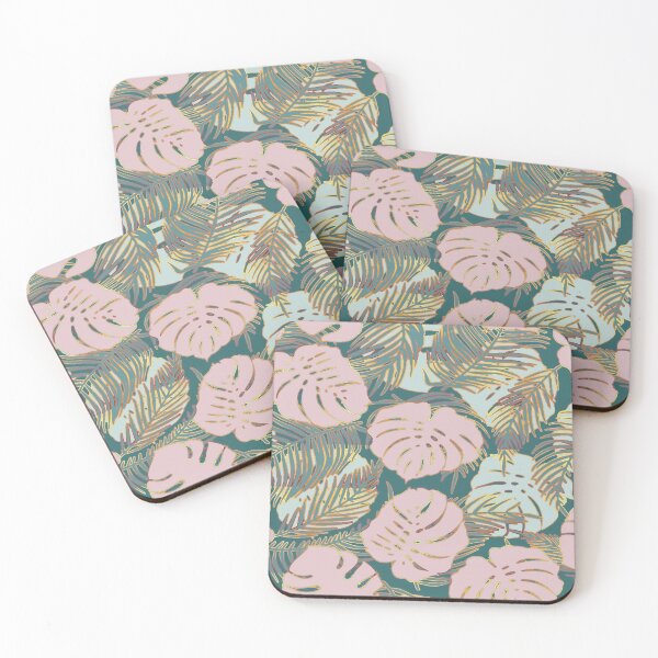 Item preview, Palm and Monster Leaves Pattern in Pinks, Green and Gold designed and sold by Julie Pickering.