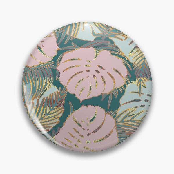 Item preview, Palm and Monster Leaves Pattern in Pinks, Green and Gold designed and sold by Julie Pickering.