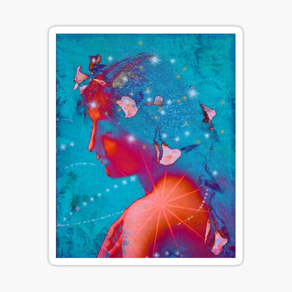 Celestial angel in turquoise and red Sticker