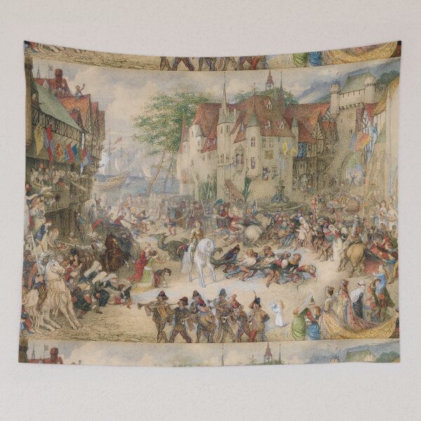 Item preview, onlookers cheer a triumphant  St George with the Dragon designed and sold by Vintage Designs +.