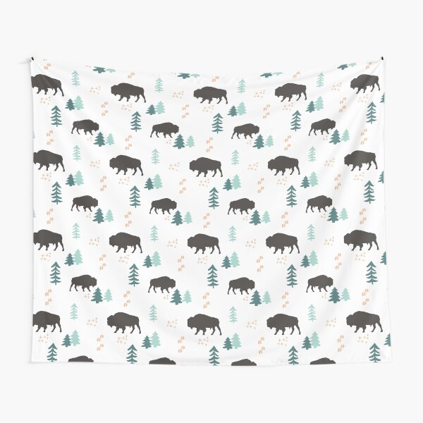 Vista previa del artículo con la obra «Búfalo boho azul agua y rosa, bosque, aire libre, animales salvajes», diseñado y vendido por cateandrainn.