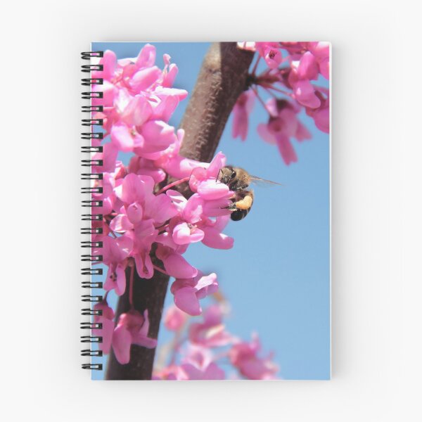 Item preview, Honey bee foraging in Texas Red Bud blossoms designed and sold by Rennie Palmer.