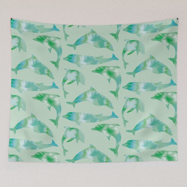 Item preview, #2 Dolphins - Fun Blue and Green Tie Dye Animal Silhouette Pattern designed and sold by TheRainbowRoom.