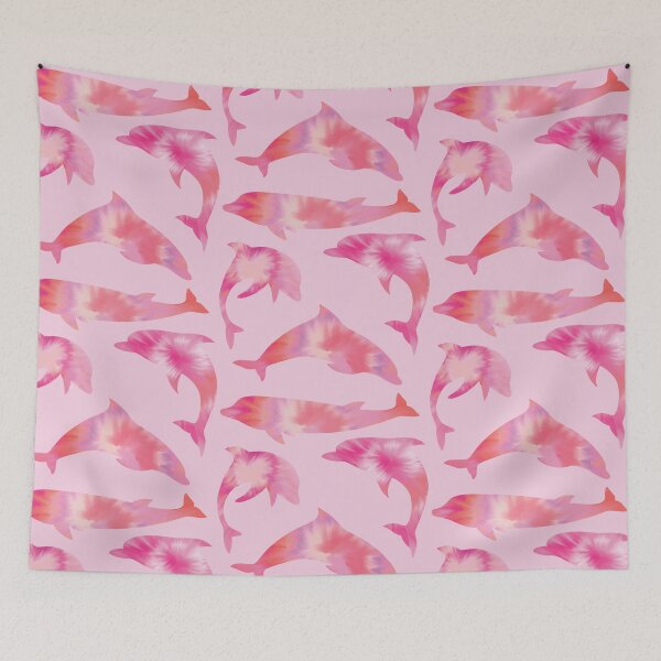 Item preview, #2 Dolphins - Peach and Pink Tie Dye Animal Silhouette Pattern designed and sold by TheRainbowRoom.