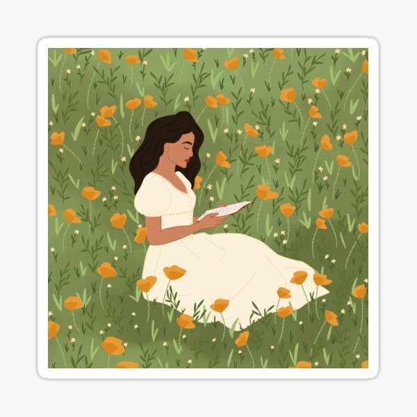 Reading in the Poppies Sticker