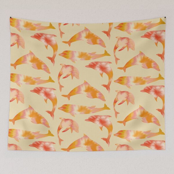 Item preview, #2 Dolphins - Yellow and Orange Tie Dye Animal Silhouette Pattern designed and sold by TheRainbowRoom.