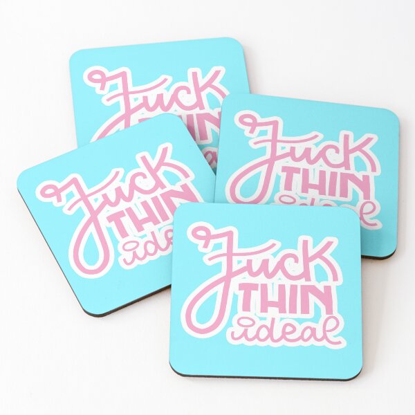 Item preview, Fuck Thin Ideal Body Positivity slogan Pastel blue and rose Lettering  designed and sold by SD-illustration.