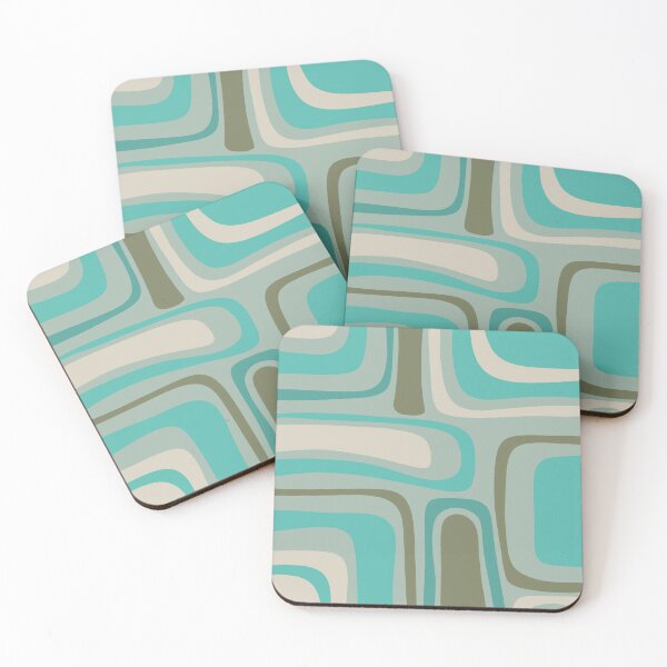 Item preview, Palm Springs Retro Mid Century Modern Abstract Pattern Vintage Turquoise, Olive, Ecru, and Celadon designed and sold by kierkegaard.