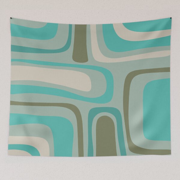 Item preview, Palm Springs Retro Mid Century Modern Abstract Pattern Vintage Turquoise, Olive, Ecru, and Celadon designed and sold by kierkegaard.