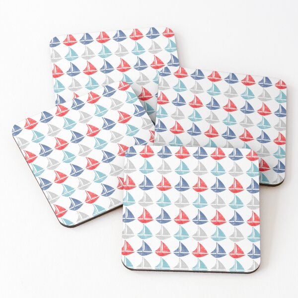 Item preview, Go With The Flow Nautical Sailboats in Blue and Red designed and sold by KrisInStitches.