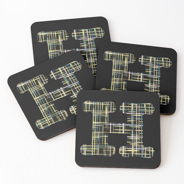 Item preview, H Alphabet Letter Yellow Lines Black Grid Monogram designed and sold by AMSonArt.
