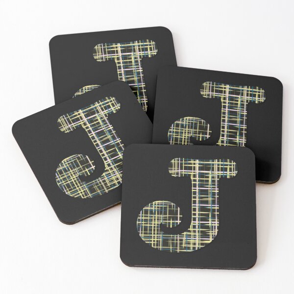 Item preview, J Alphabet Letter Yellow Lines Black Grid Monogram designed and sold by AMSonArt.