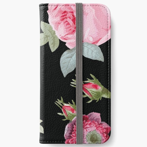 Pink and Black Botanical Floral iPhone Wallet