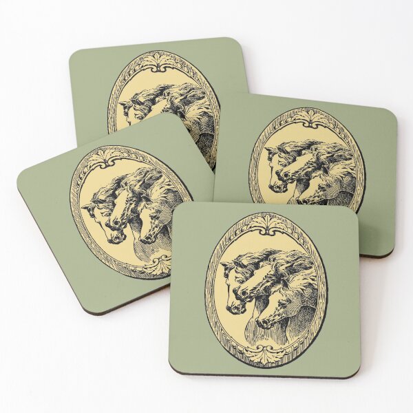 Item preview, Engraving of 3 horses within a fancy frame equine art designed and sold by SolidEarthArt.
