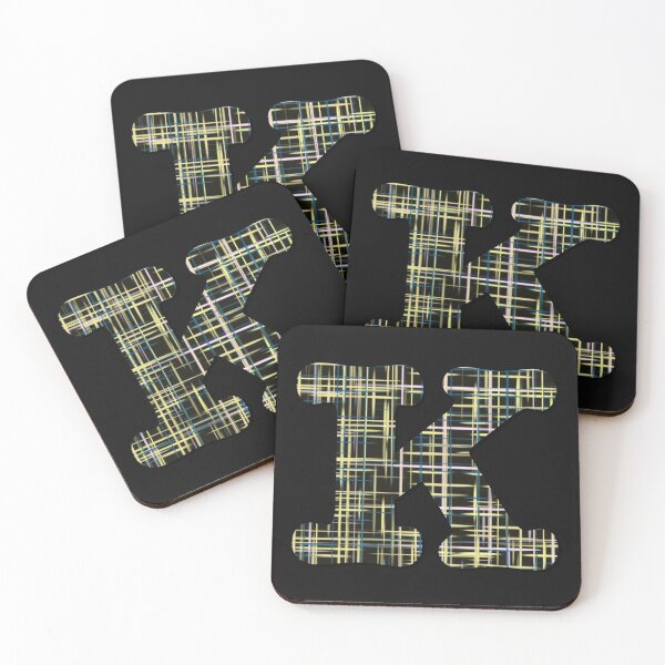Item preview, K Alphabet Letter Yellow Lines Black Grid Monogram designed and sold by AMSonArt.