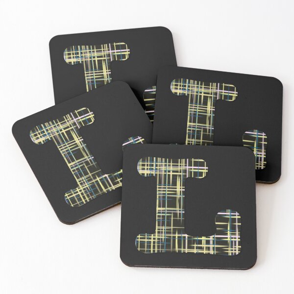 Item preview, L Alphabet Letter Yellow Lines Black Grid Monogram designed and sold by AMSonArt.