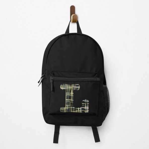 Item preview, L Alphabet Letter Yellow Lines Black Grid Monogram designed and sold by AMSonArt.