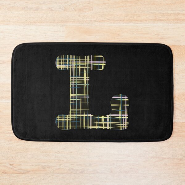 Item preview, L Alphabet Letter Yellow Lines Black Grid Monogram designed and sold by AMSonArt.