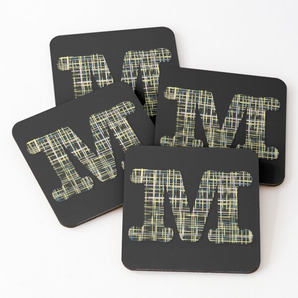 Item preview, M Alphabet Letter Yellow Lines Black Grid Monogram designed and sold by AMSonArt.