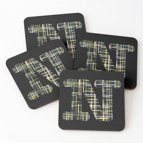 Item preview, N Alphabet Letter Yellow Lines Black Grid Monogram designed and sold by AMSonArt.