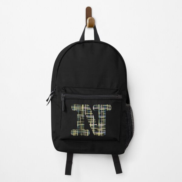 Item preview, N Alphabet Letter Yellow Lines Black Grid Monogram designed and sold by AMSonArt.