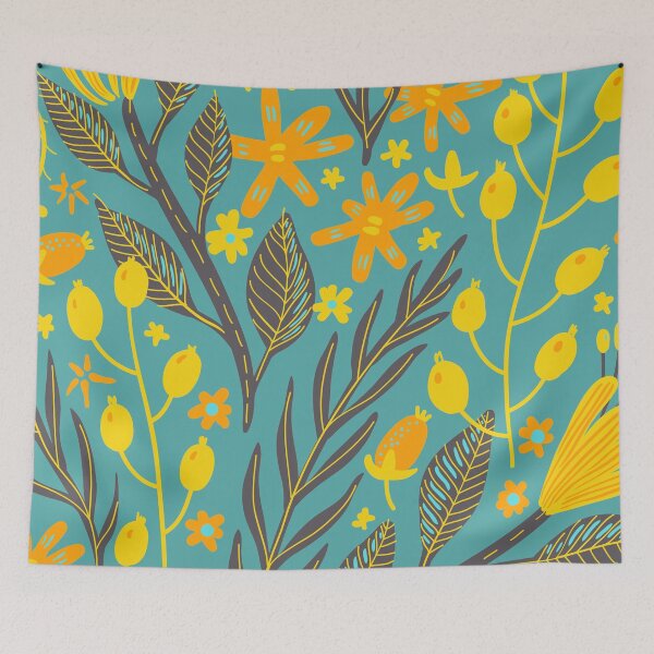 Item preview, Flowers, Branches and Leaves on Turquoise designed and sold by Ksaavet.