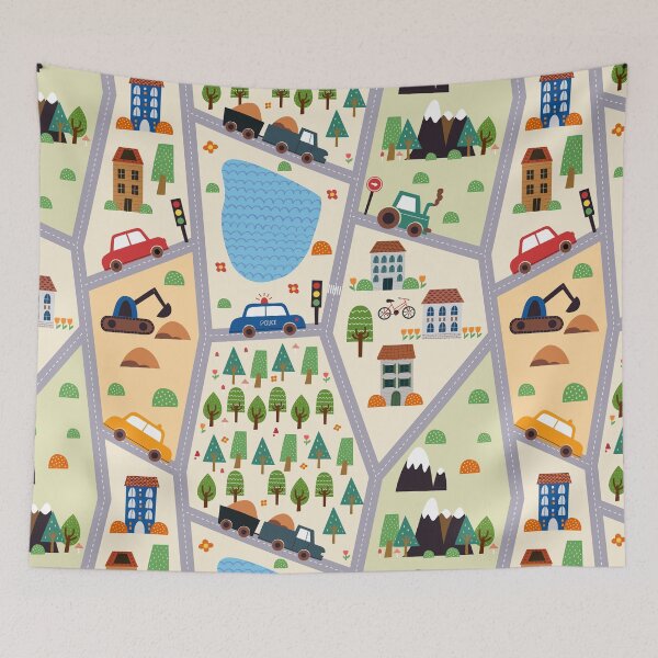 Item preview,  kids seamless, all over road print with cars, trees, trains, lakes designed and sold by Dance Vibes: Blingit Studios.