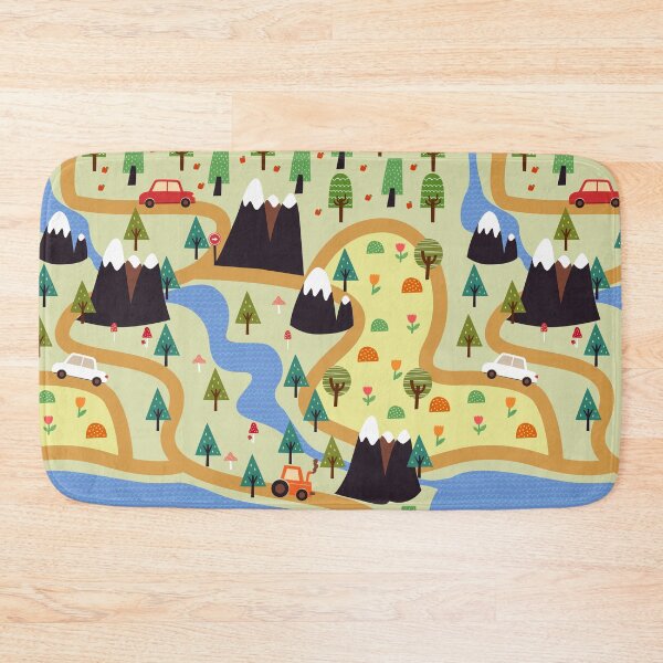 Item preview, kids seamless, all over road print with cars, trees, trains  playmat designed and sold by Dance Vibes: Blingit Studios.
