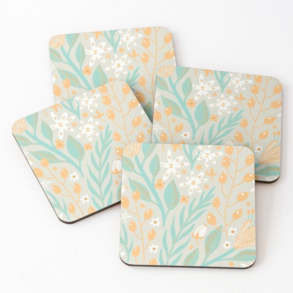 Item preview, Flowers, Branches and Leaves on Salmon and Turquoise designed and sold by Ksaavet.