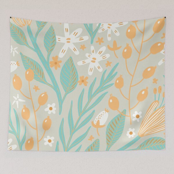 Item preview, Flowers, Branches and Leaves on Salmon and Turquoise designed and sold by Ksaavet.