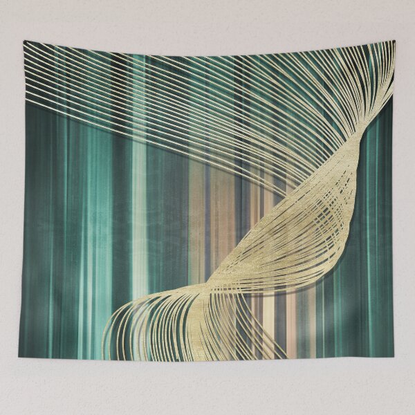 Item preview, curtain style dark Navy green golden line decorative painting  designed and sold by artjood.