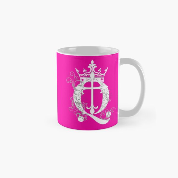 Pink Cup Cross Q Crown in White & Gray Classic Mug